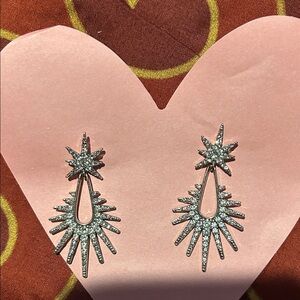 Silver Starburst Drop Earrings - Sparkling Clear Crystal Accent